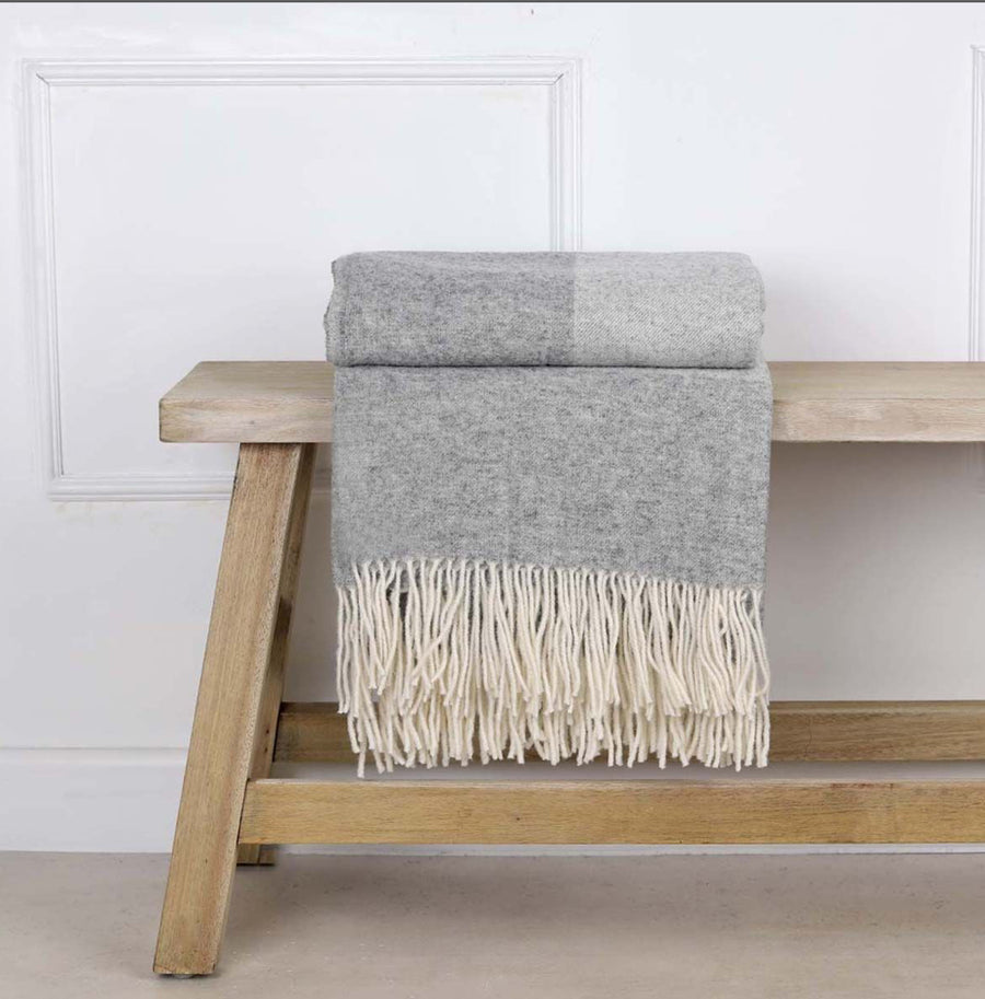 Two Tone Grey Pure Wool Throw