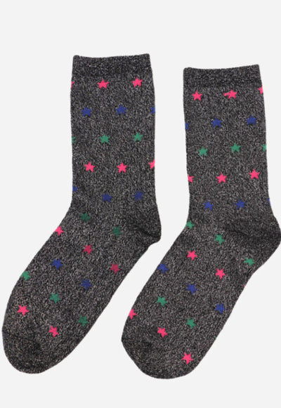 Black Multi Star Glitter Sock