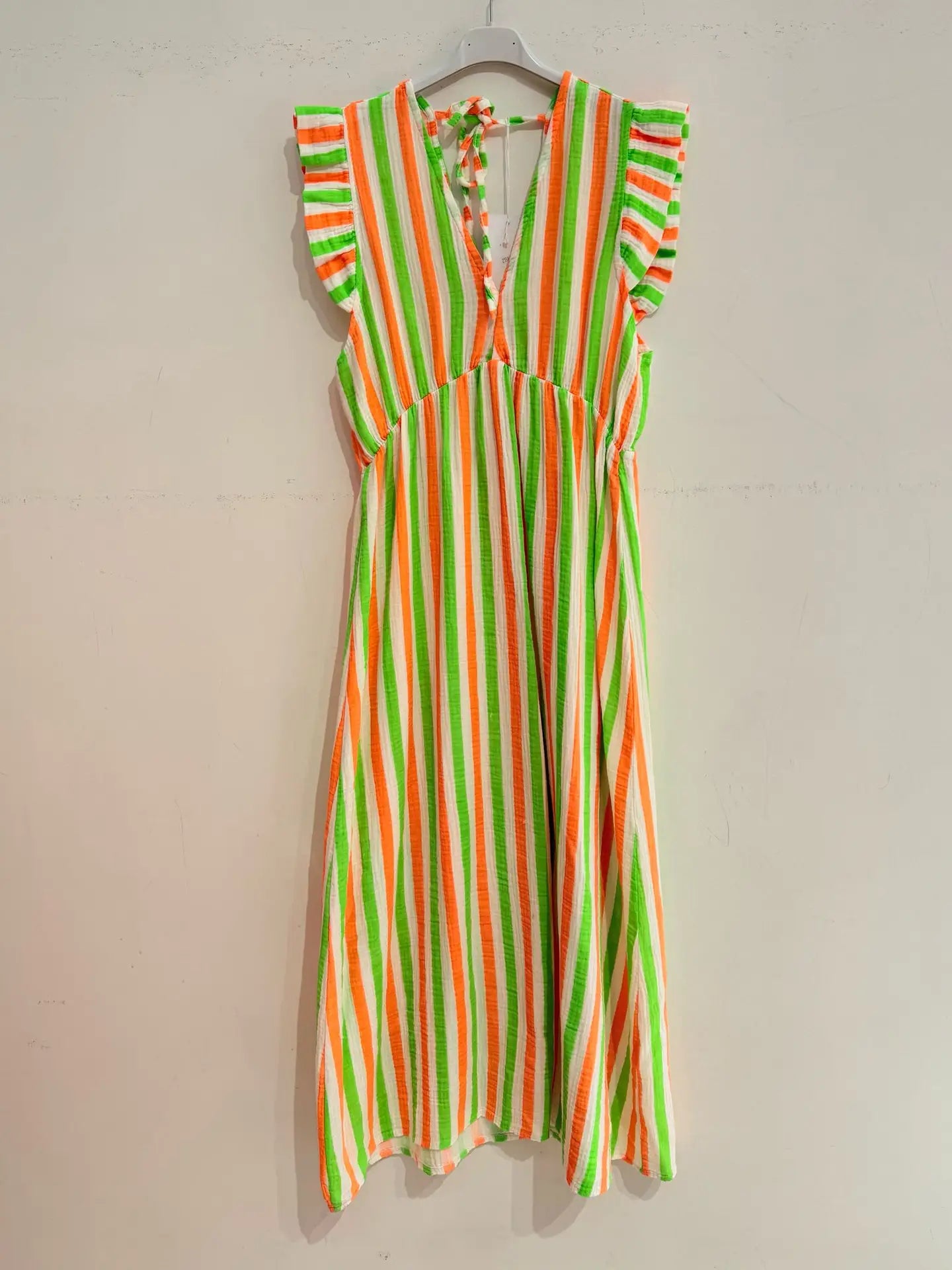 Striped Cotton Gauze Long Dress in Orange