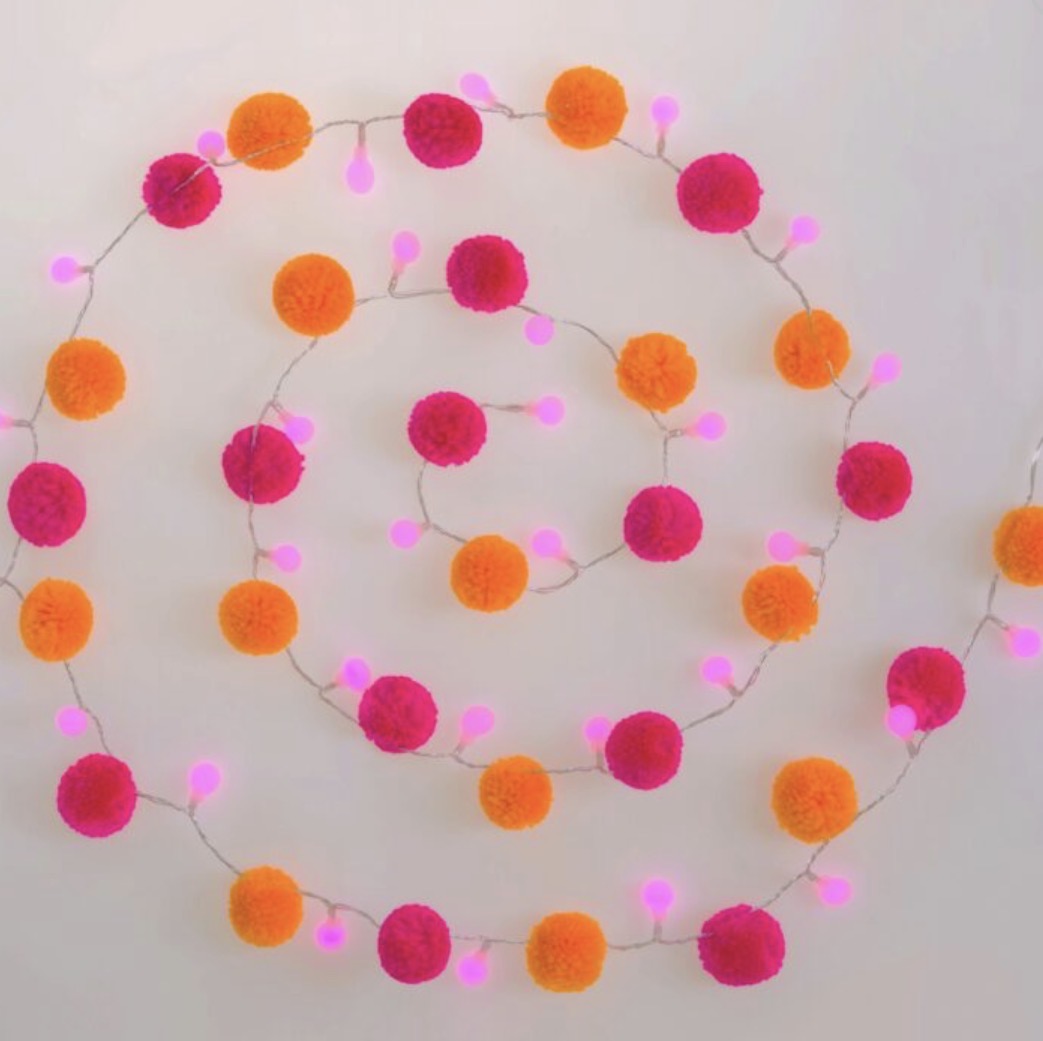 Orange and Pink Pom Pom Light Chains