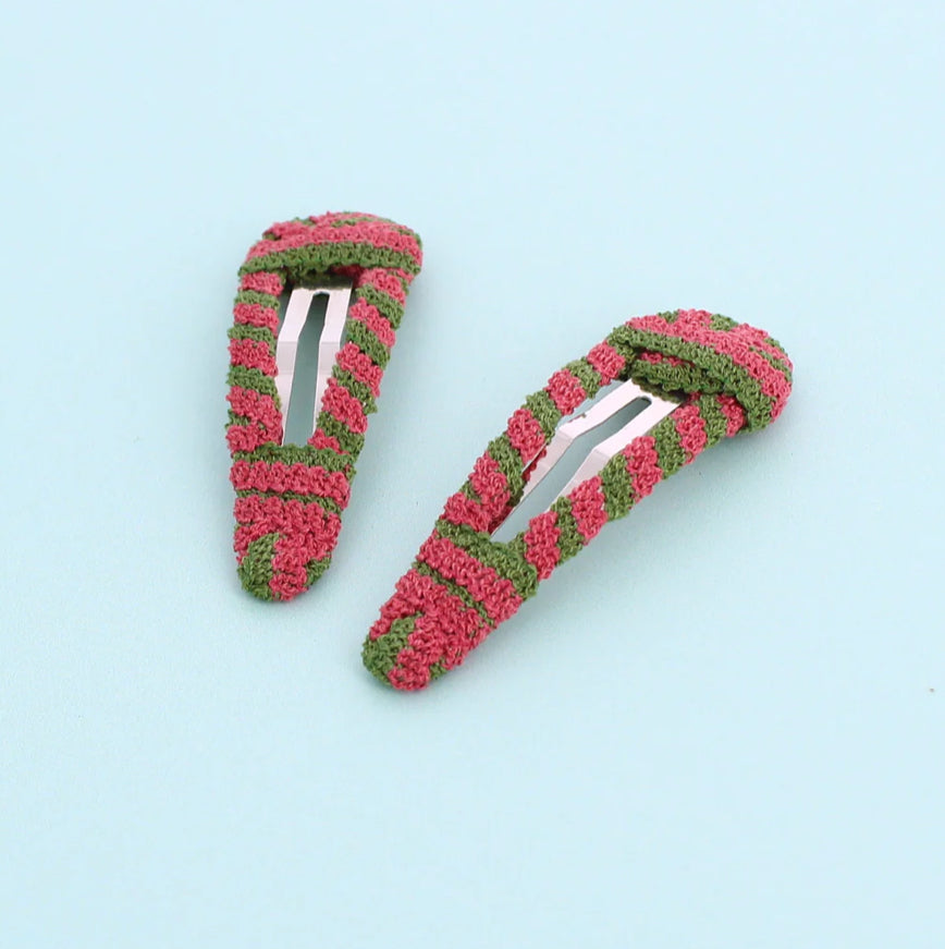 Striped Hairclips - Green