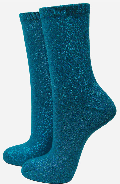 Teal Glitter Socks