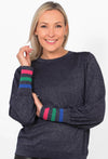 Navy Blue Striped Cuff Sparkle Jumper