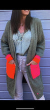 Neon Double Pocket Chunky Knit Cardigan