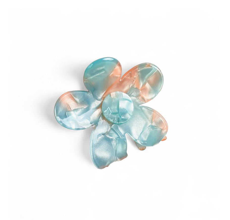 Aqua and Orange Large Daisy Claw Clip