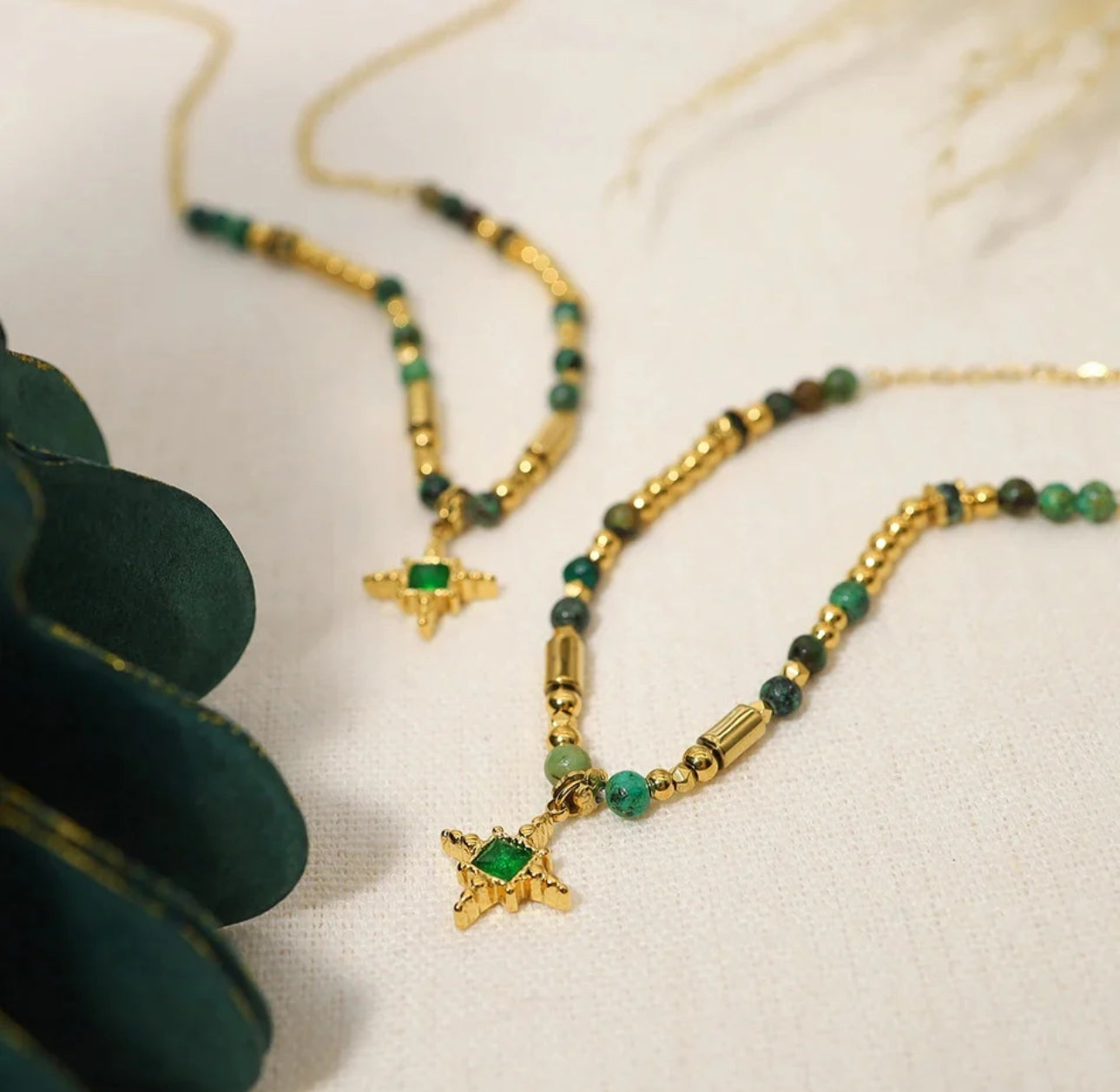 Green Bead Star Necklace Aurina Pop UP Ltd