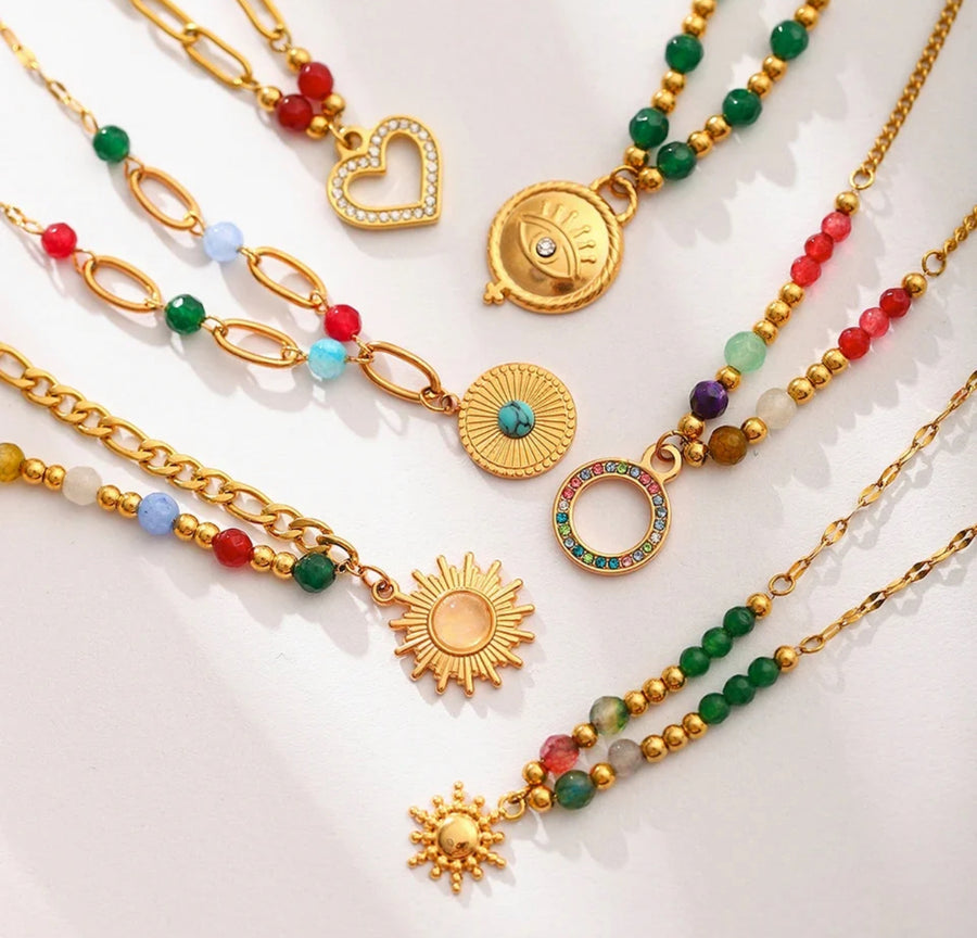 Bright Beads Necklace with Disc