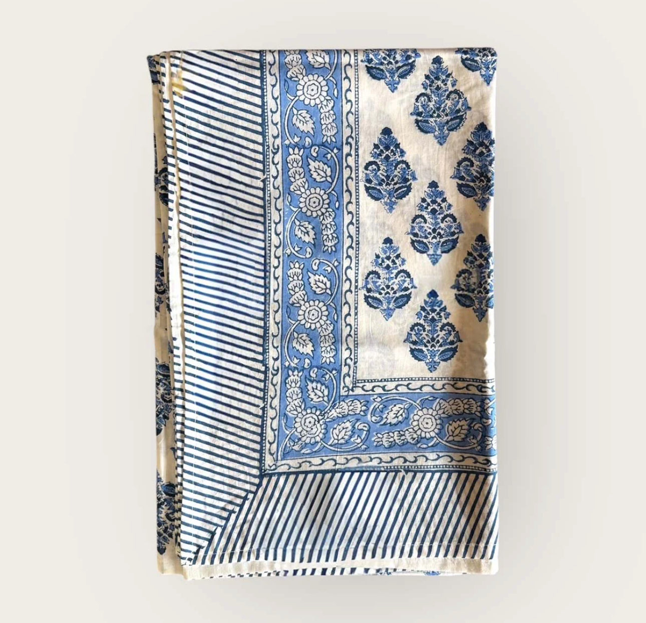 Blue Floral Cotton Block Print Scarf