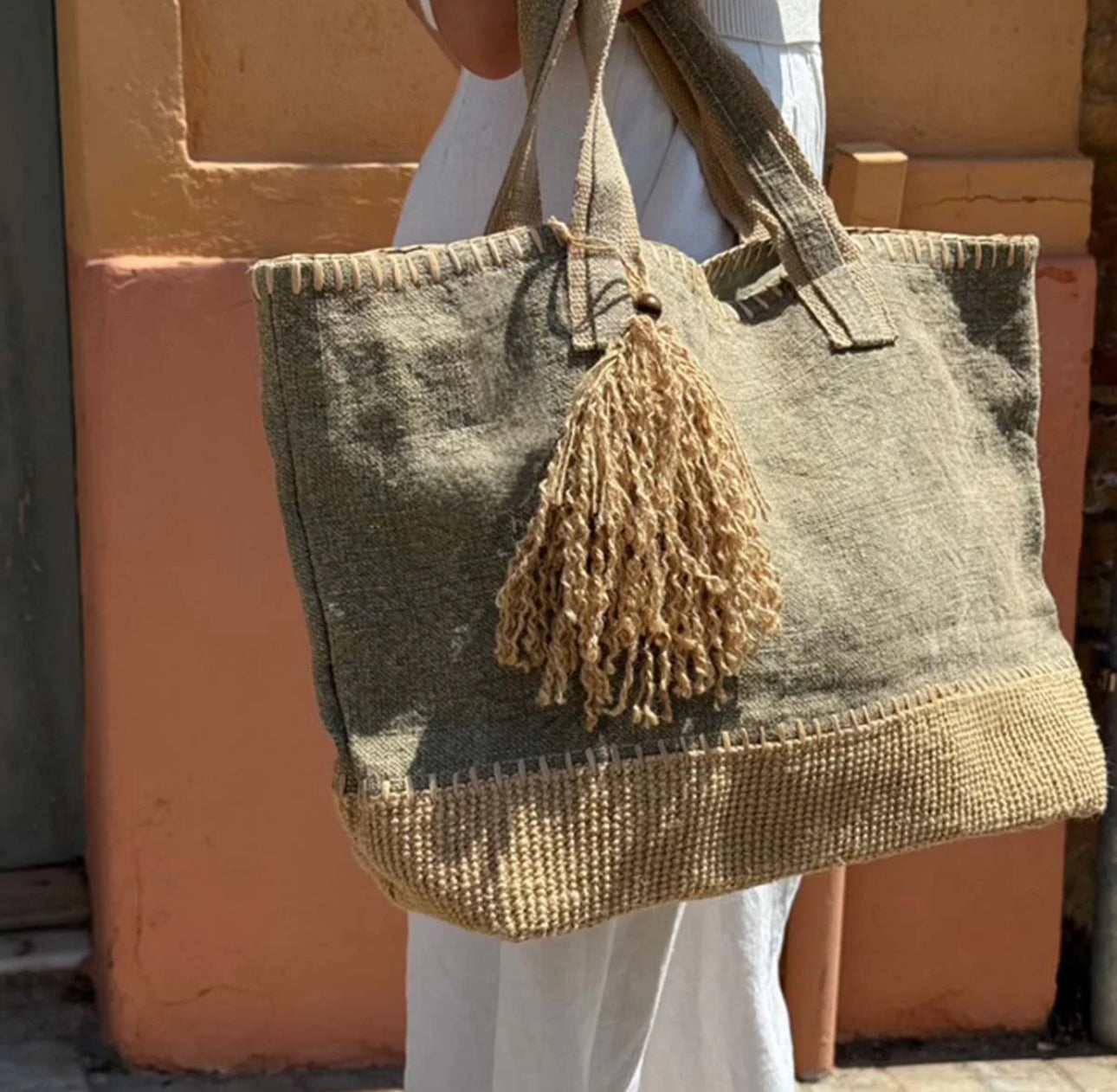 Olive Jute Casual Bag