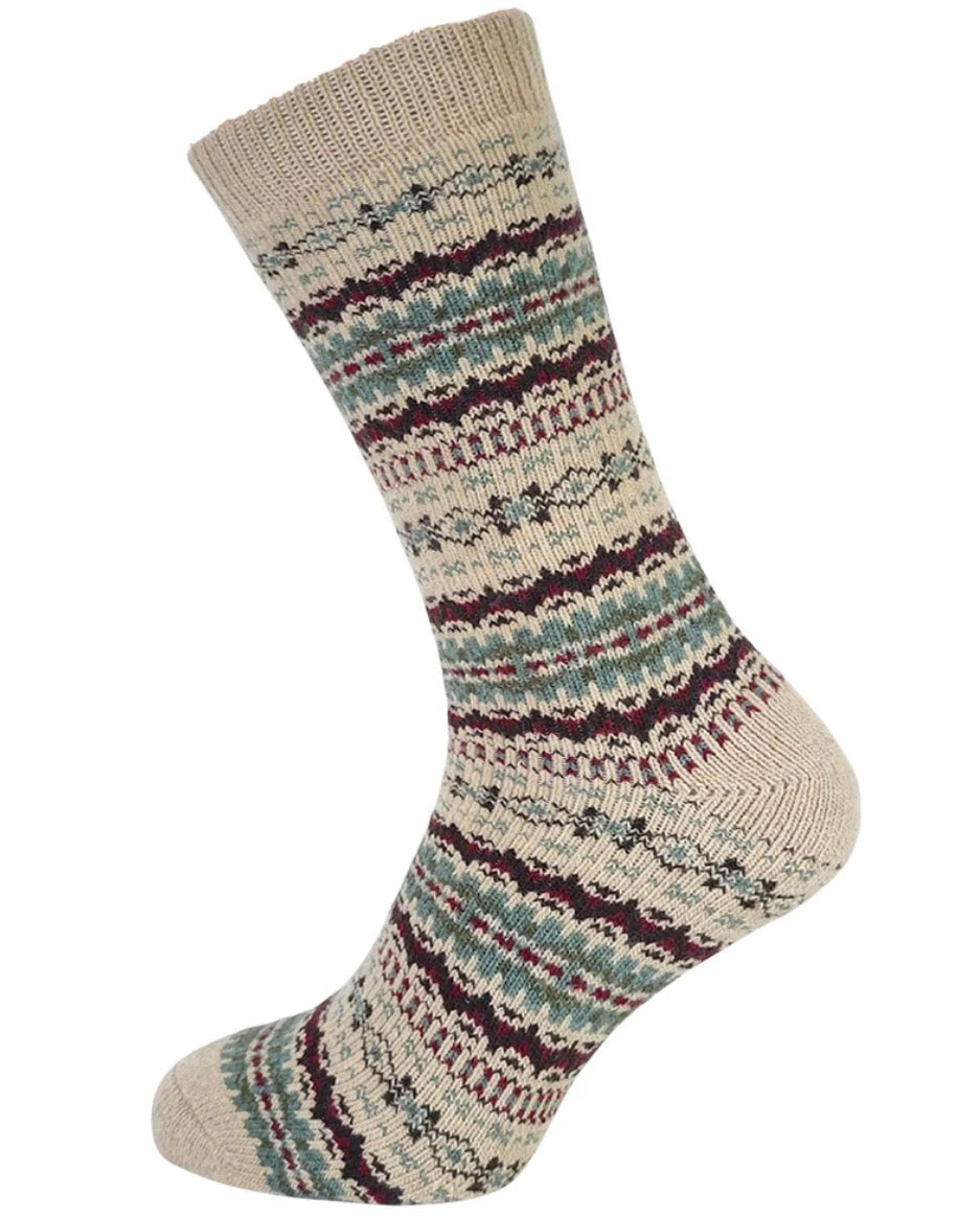 Men's Fairisle Style Wool Blend Sock - Beige