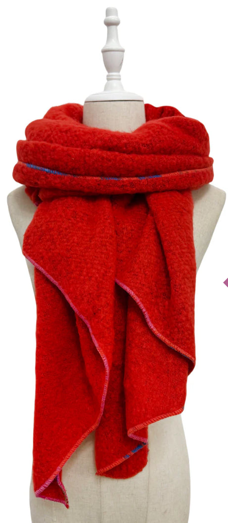 Plain Contrast Stitch Wool Diagonal Edge Scarf