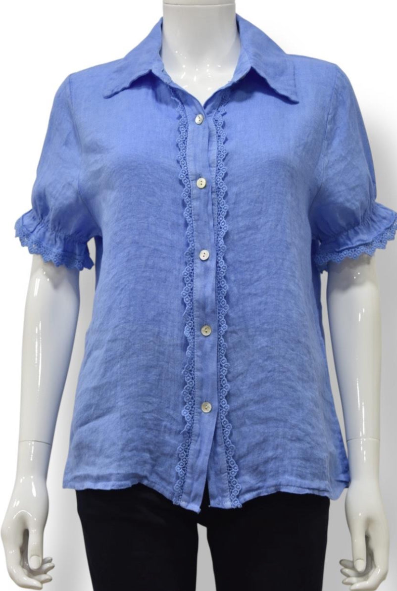 Naomi Frilled Linen Short Sleeve Blouse