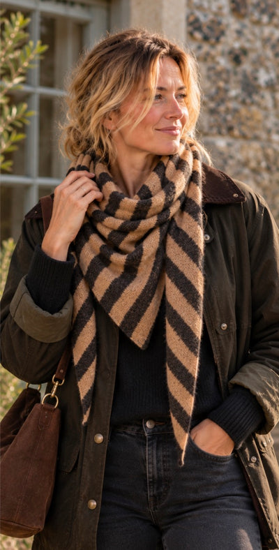 Classic Two-Tone Striped Triangle Scarf
