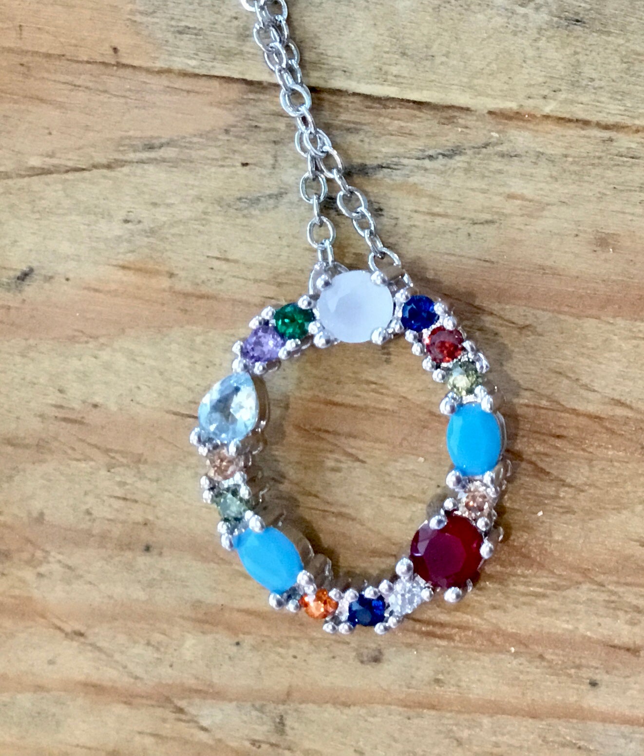 Silver  Gem Initial Necklace