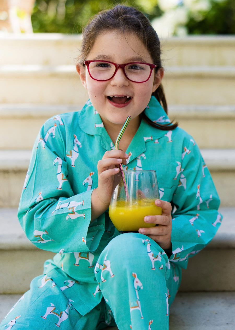 Children’s Block Print Cotton Pyjamas - Parrot