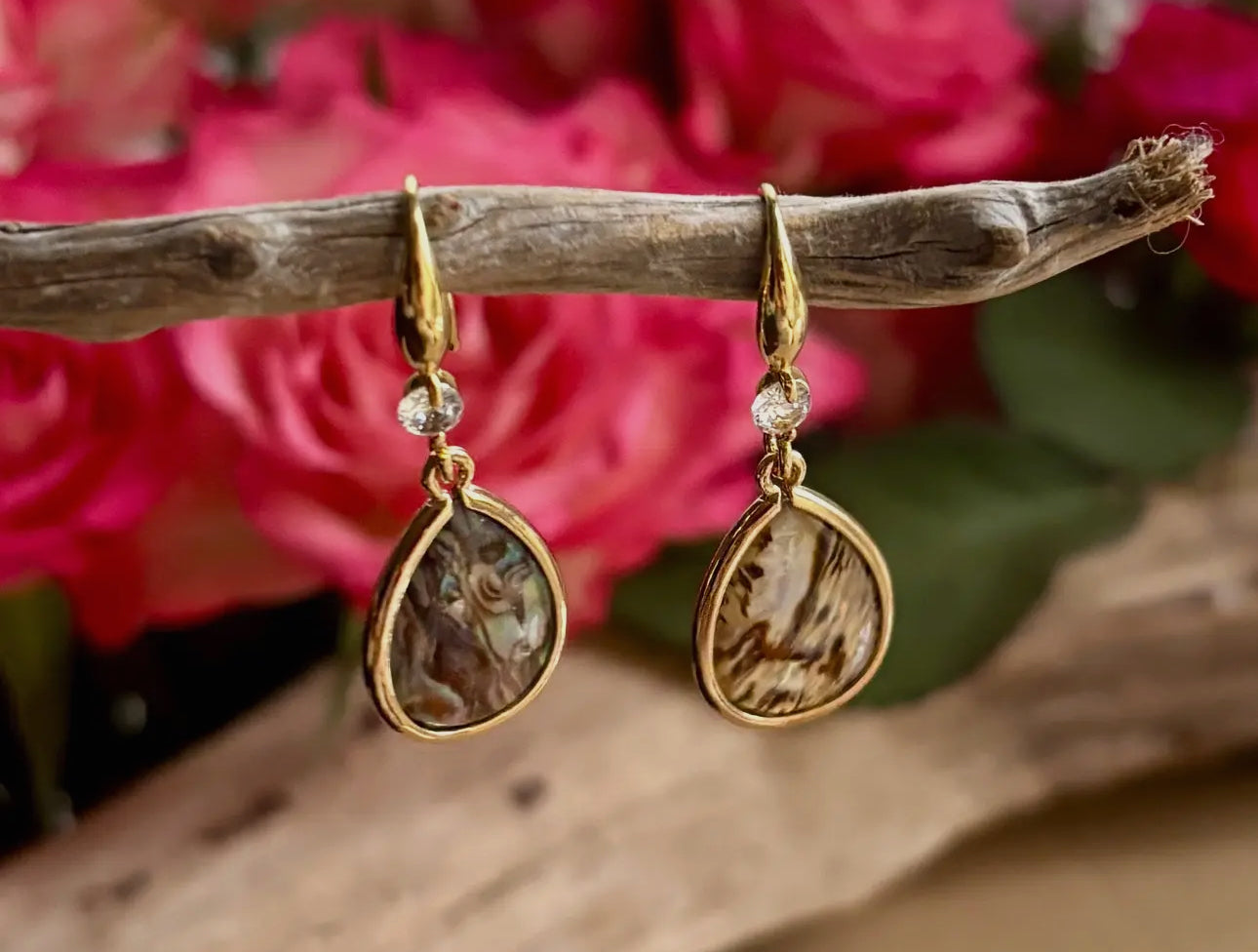 Gold Plated Abalone Drop Earrings
