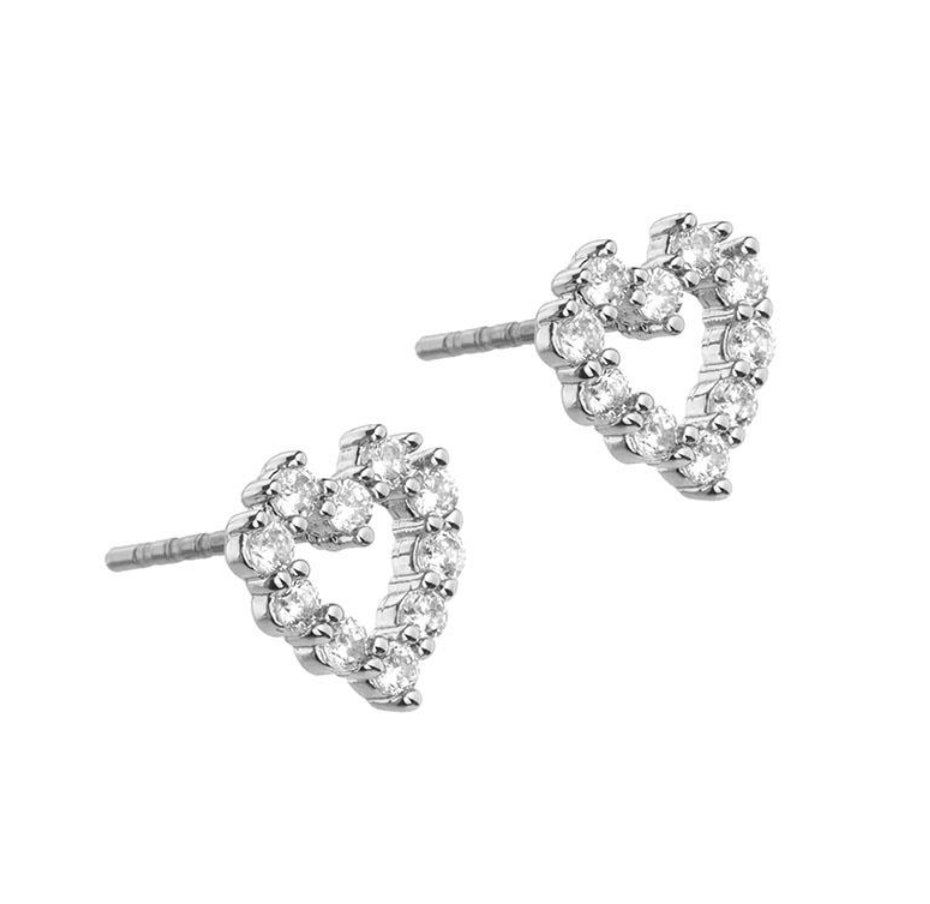 Crystal Heart Stud Silver