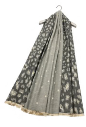 Leopard and Stripe Scarf - Charcoal and Grey