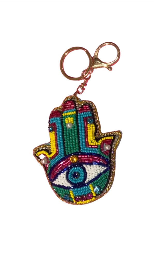 Beaded Hamza Multi Turquoise Bag Charm/ Key Ring