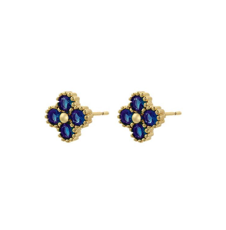 Blue and Gold Clover Earring