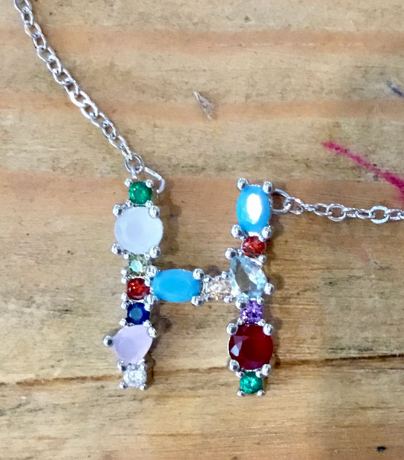 Silver  Gem Initial Necklace