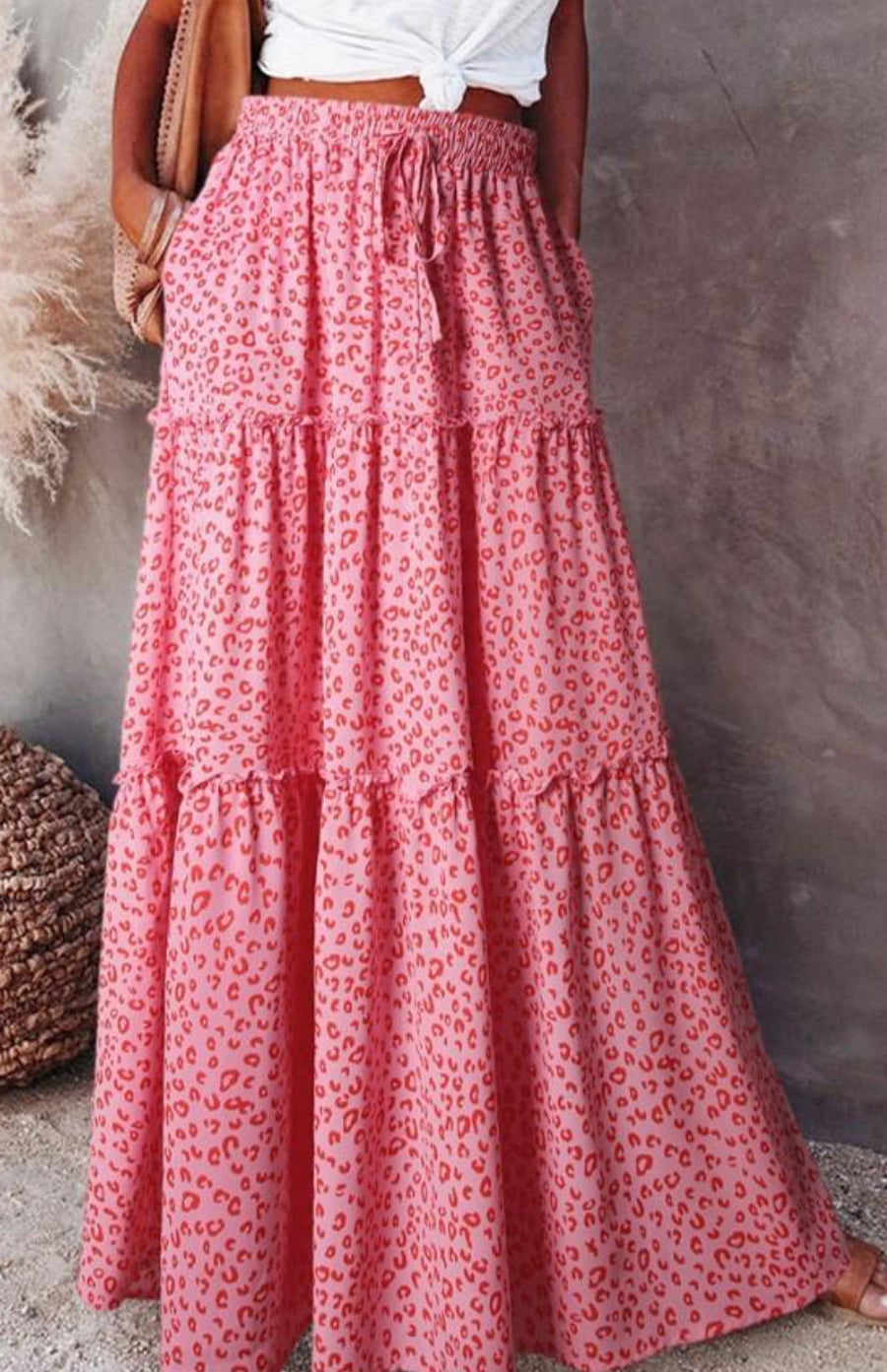 Tiered Maxi Skirt - Pink Leopard Aurina Pop UP Ltd