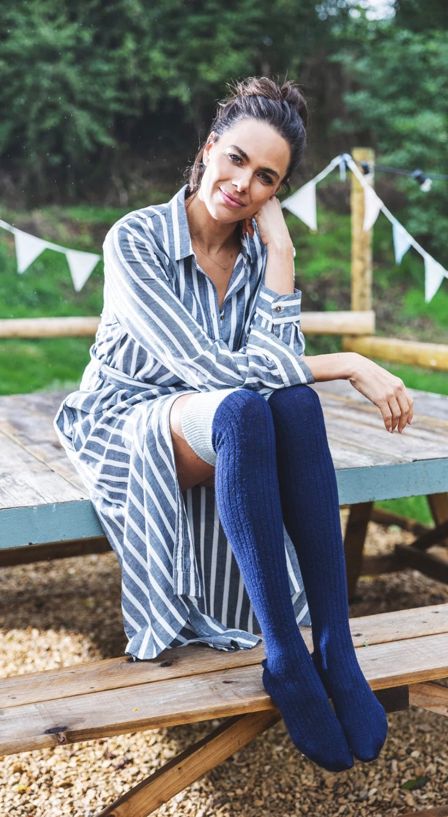 Over The Knee Wool Blend Sock -  Blue
