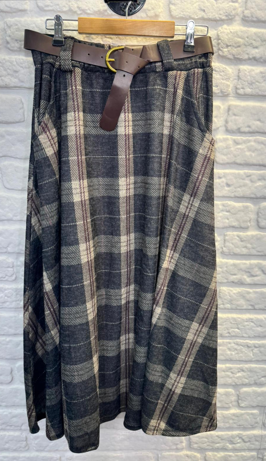 Belted Checked Midaxi Skirt