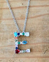 Silver  Gem Initial Necklace