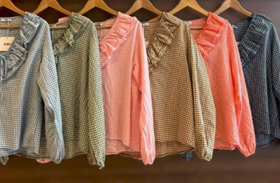 Gertie Gingham Ruffle Neck Top