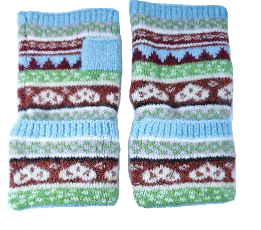 Nordic Style Wool Blend Fingerless Gloves - Baby Blue