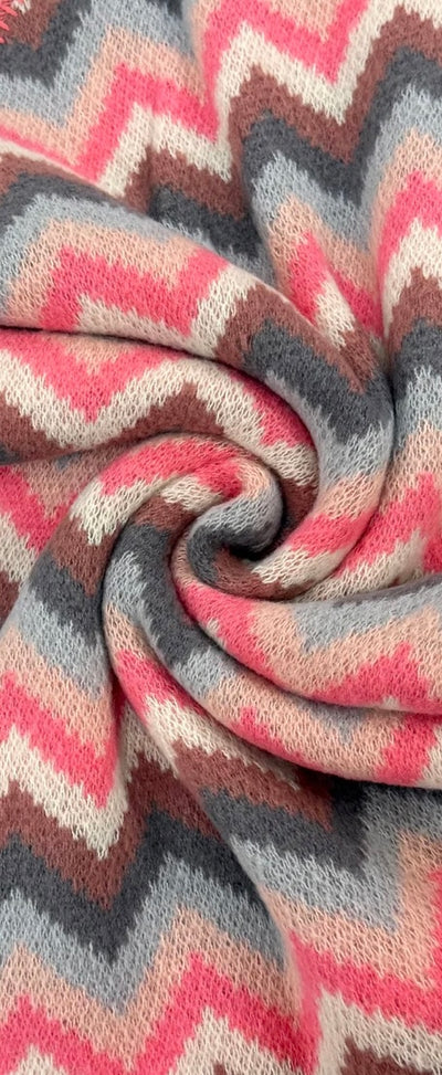 Charlie Chevron Print Wool Blend Scarf - Pink and Grey