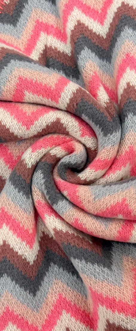 Charlie Chevron Print Wool Blend Scarf - Pink and Grey
