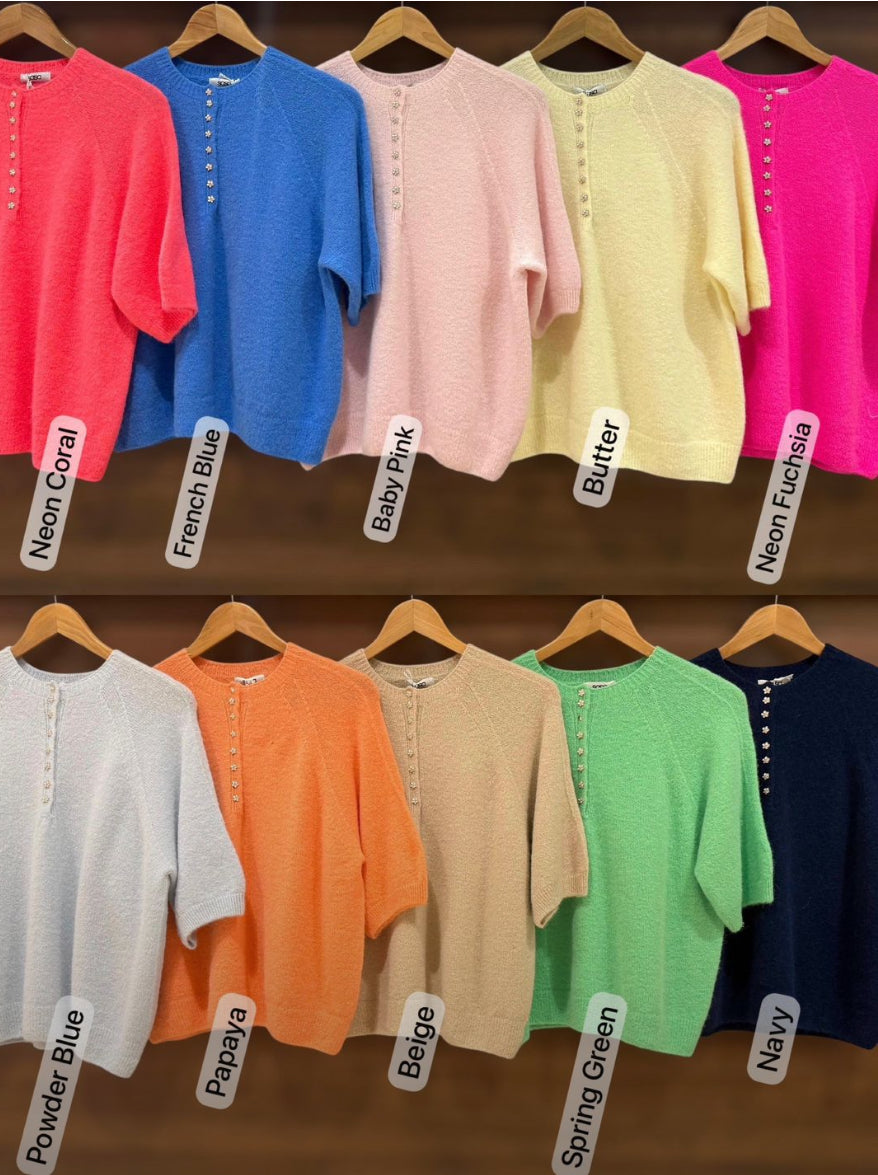 Delissa Diamanté Short Sleeve Alpaca Blend Jumper