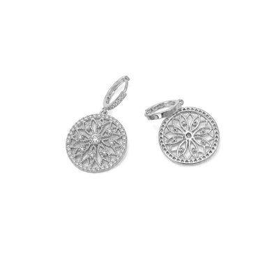 Filigree Crystal Medallion Huggie Earrings - Gold and Silver