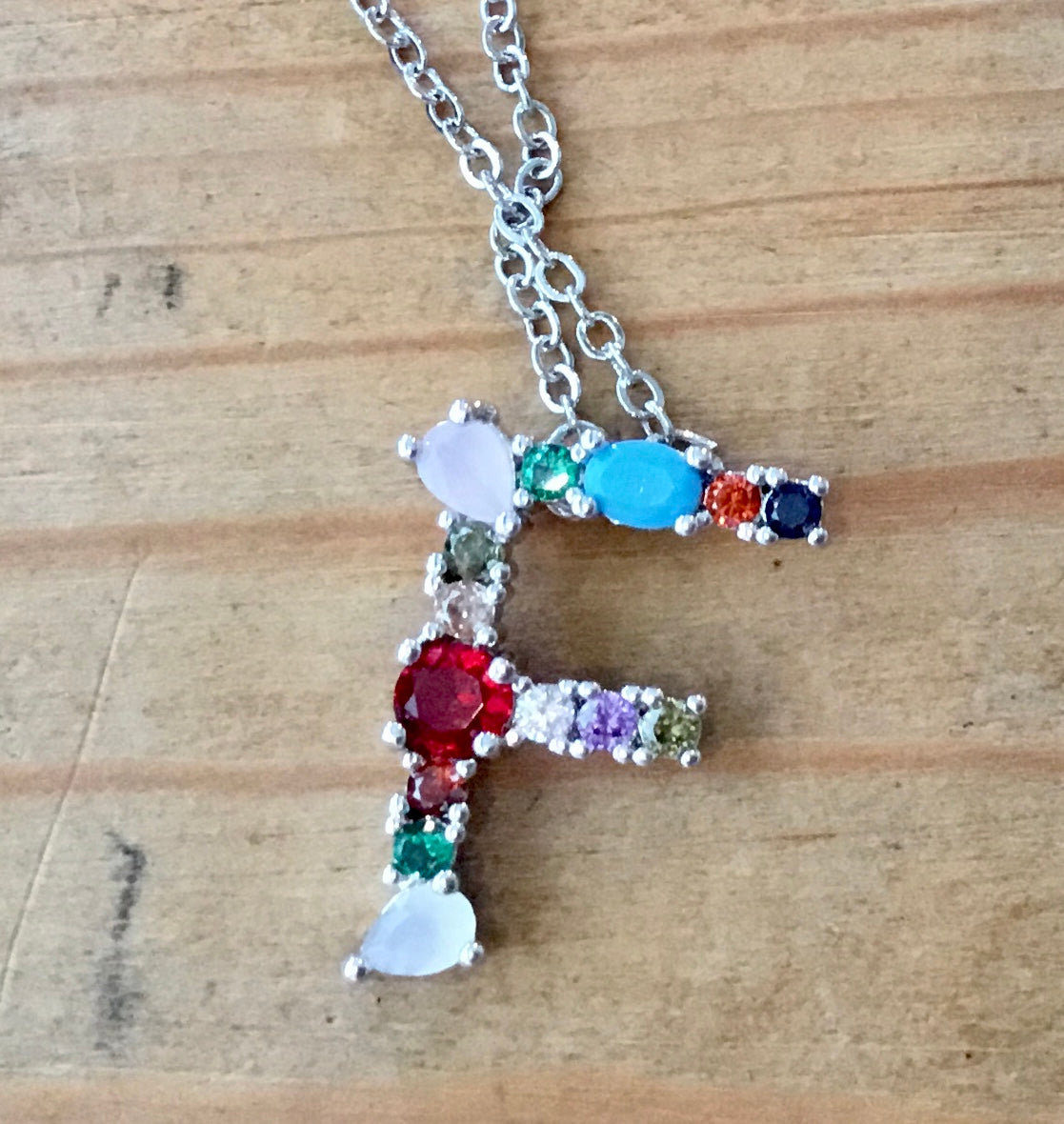 Silver  Gem Initial Necklace