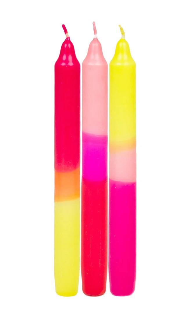 Neon Marble Dinner Candles - 3 Pack