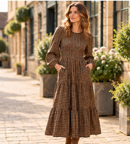 Country Check Tiered Maxi Dress