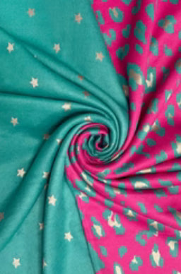 Leopard and Stripe Scarf - Turquoise and Fuschia