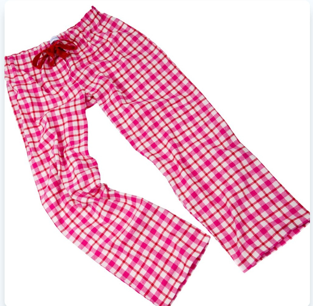 PJ Bottoms in Brushed Cotton Bright Pink Check