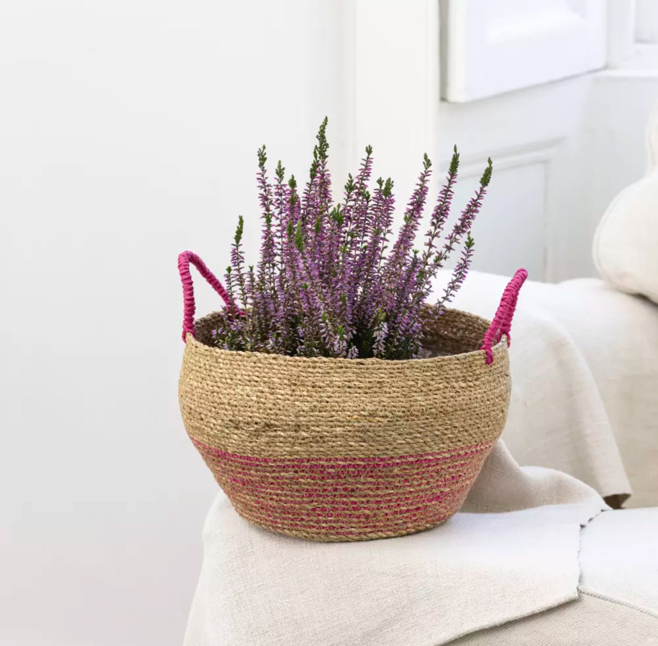 Pink Stripe Seagrass Basket