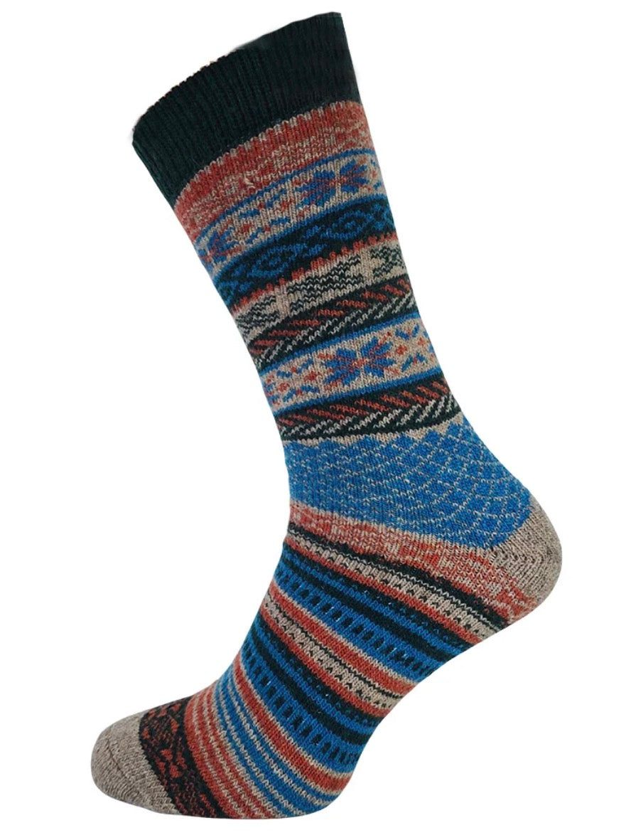 Men's Fairisle Style Wool Blend Sock - Brown and Blue
