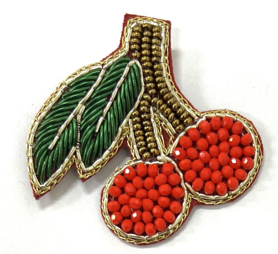 Hand Beaded Cherry Brooch Aurina Pop UP Ltd