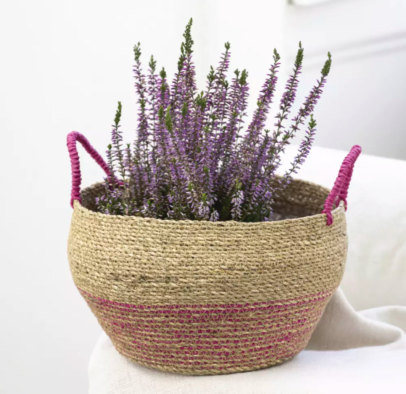 Pink Stripe Seagrass Basket