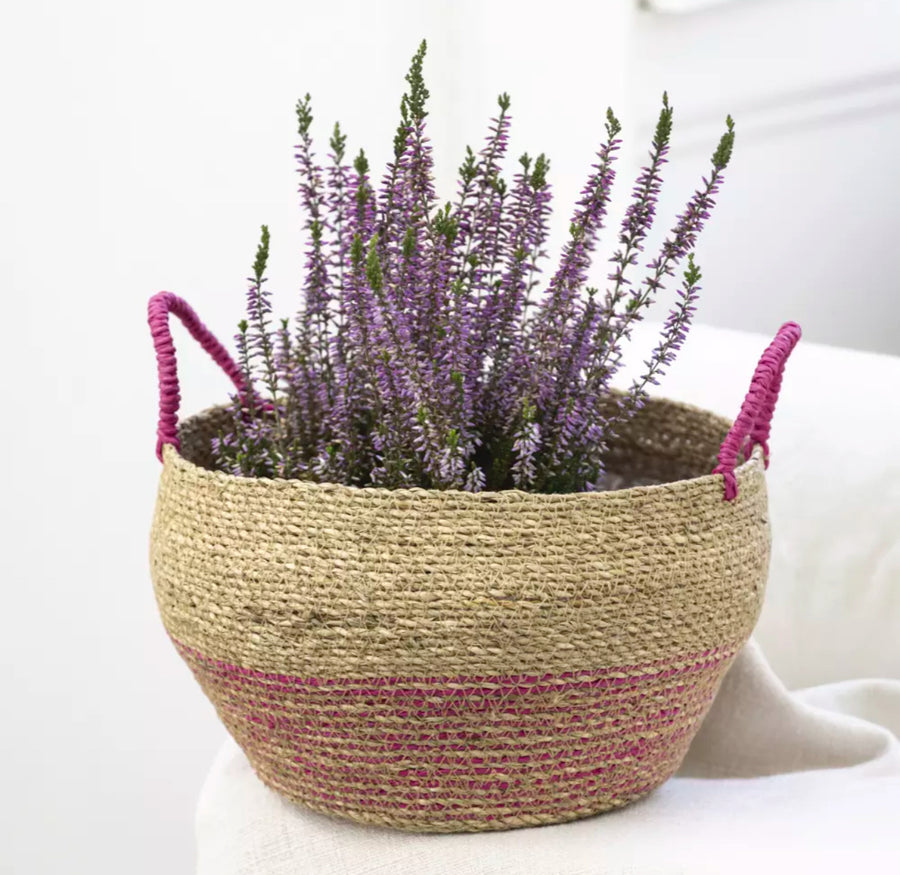 Pink Stripe Seagrass Basket