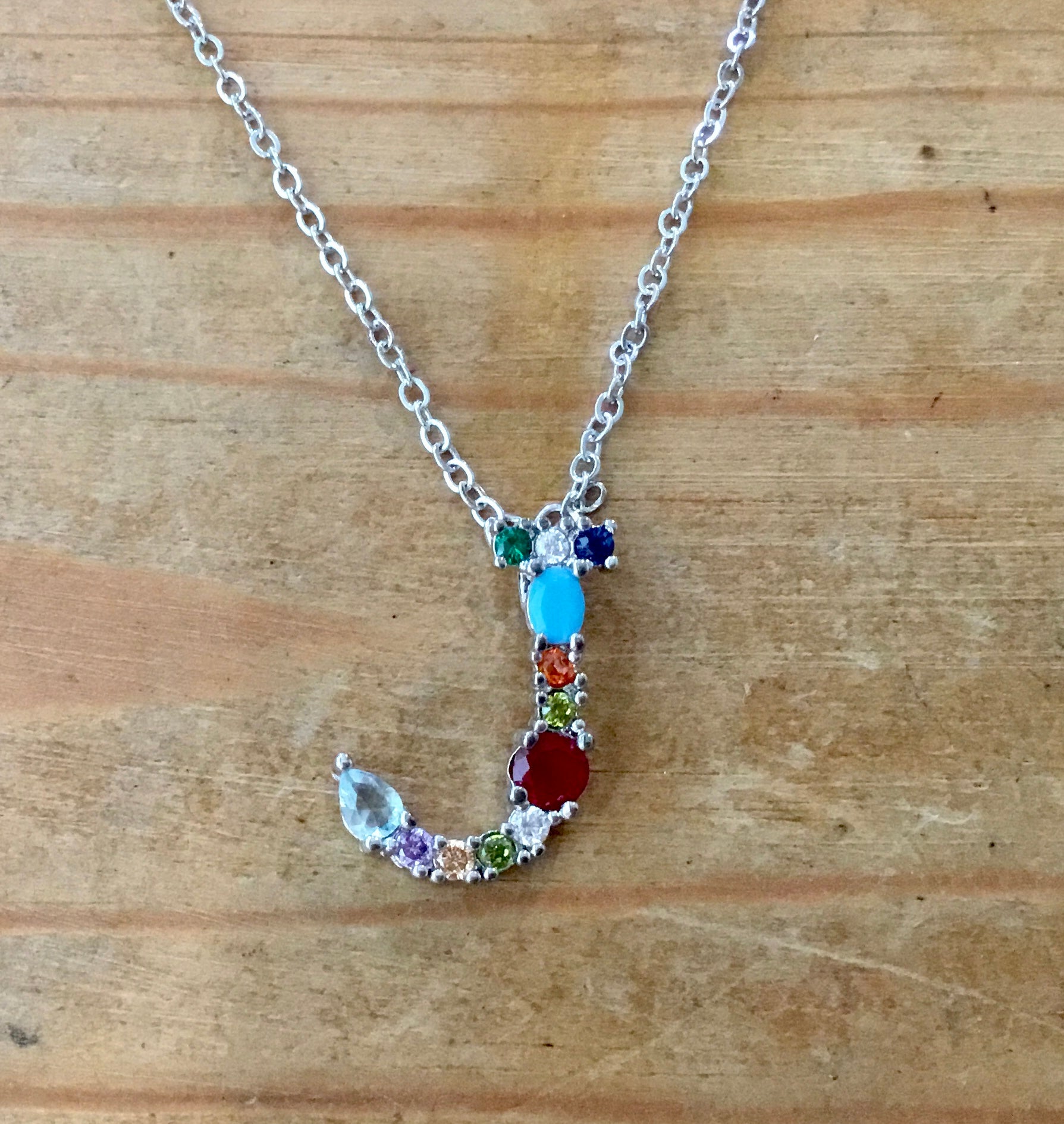 Silver  Gem Initial Necklace