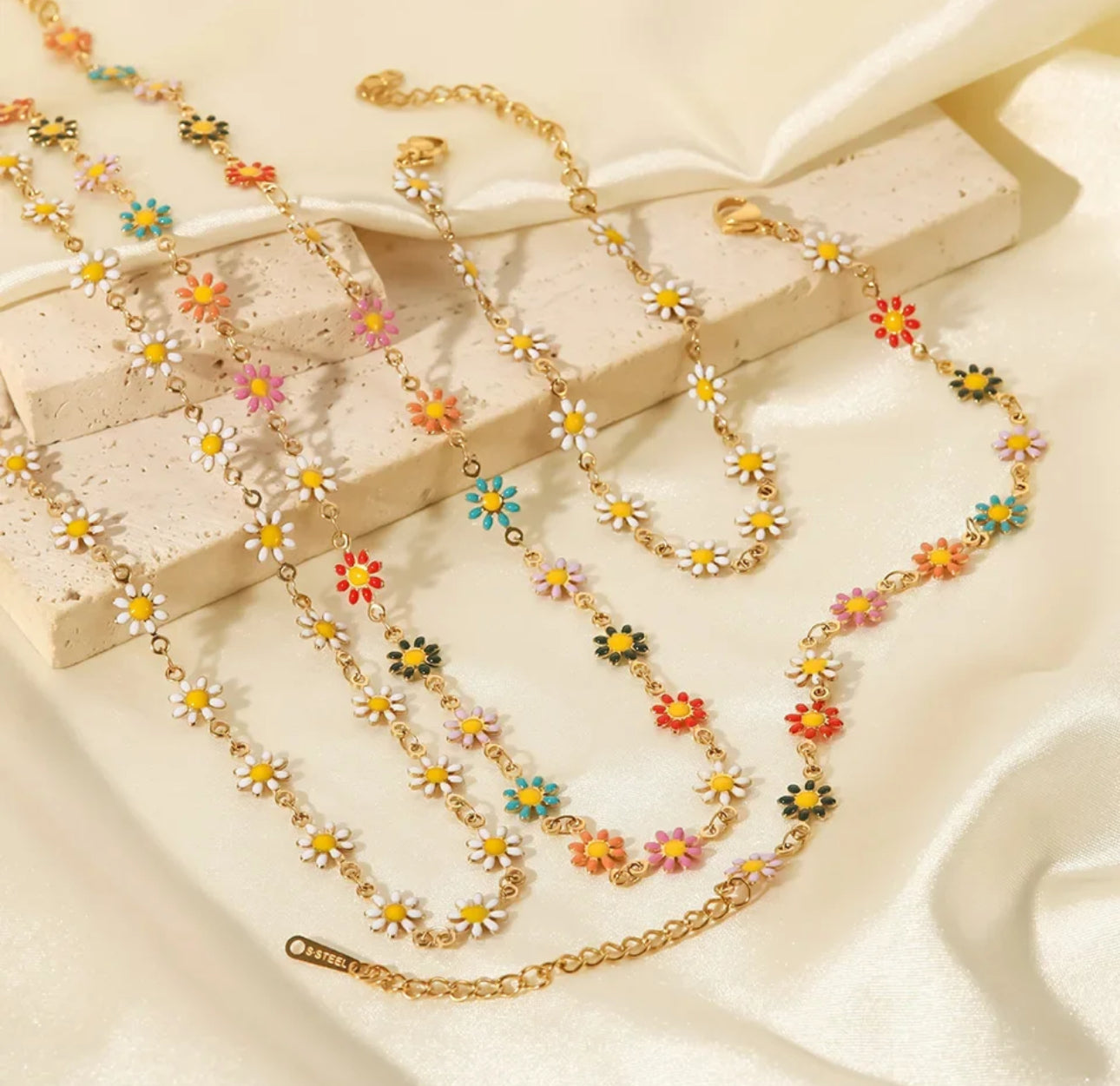 Multi Colour Daisy Chain Necklace Aurina Pop UP Ltd