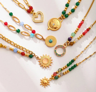 Bright Beads Necklace with Sun