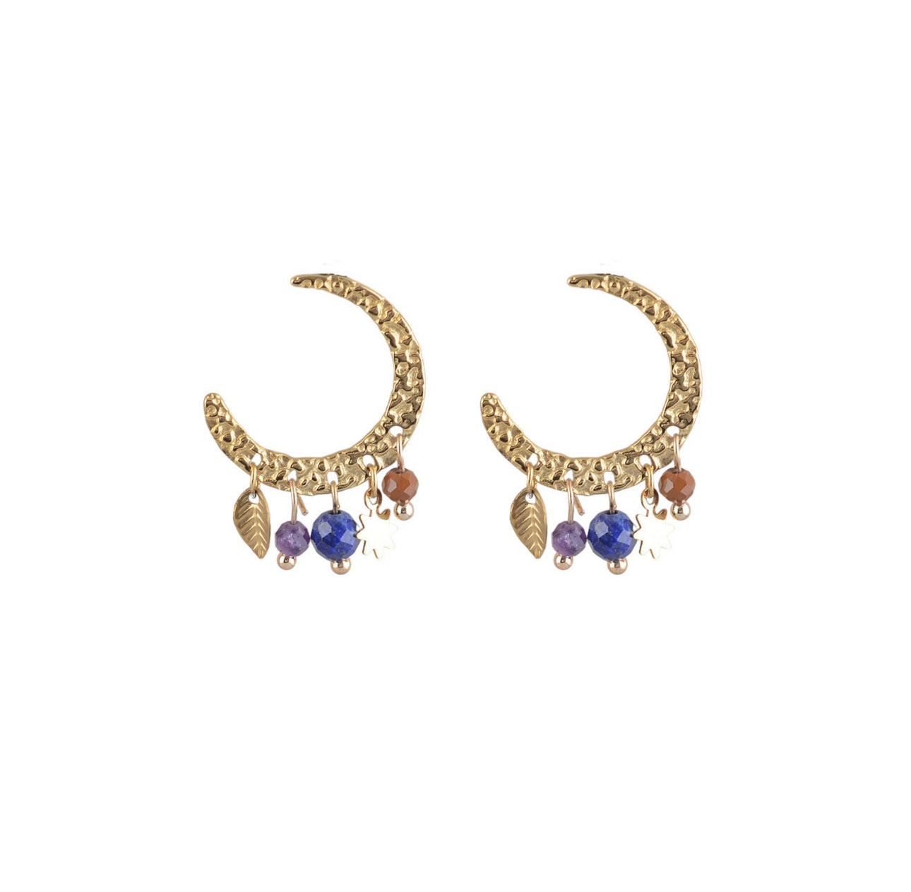 Hammered Moon Charm Earring