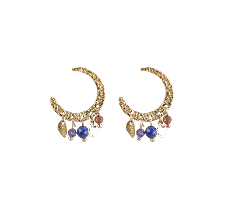 Hammered Moon Charm Earring